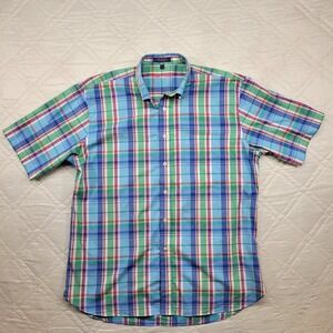 Alan Flusser multicolored plaid short sleeve dress shirt size L